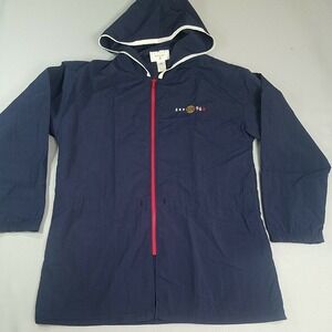 EXPRESS ATHLETIQUE Vintage 96‎ Nylon Zip Jacket with Hood-Navy Blue Sz Large USA